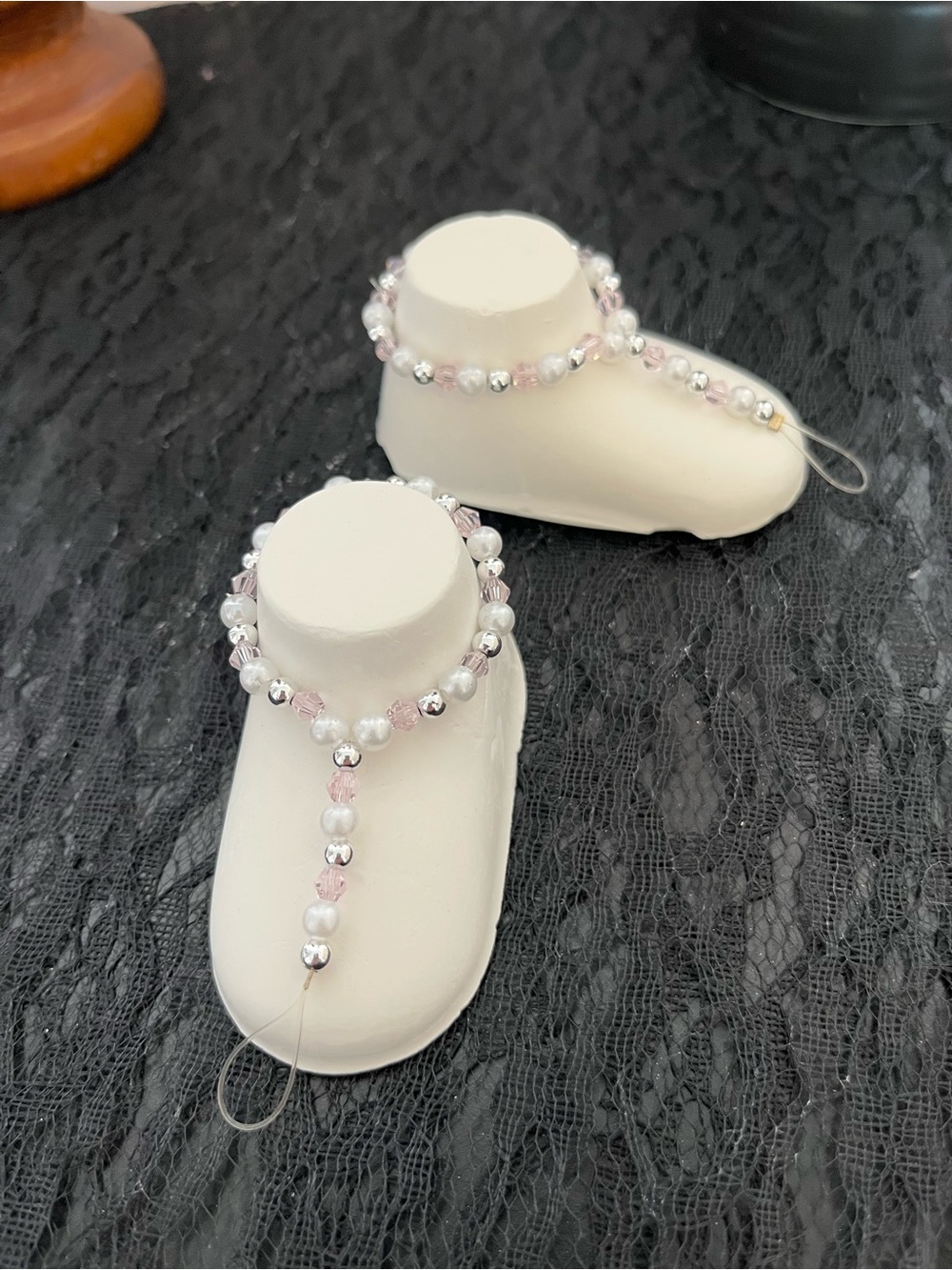 Delicate Pink & Silver Beaded Barefoot Sandals - Set of 2